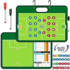 Magnetic Football Coach Board Dry Erase Football Clipboard for Coach Gifts, Whiteboard Clipboard Football Coaching Accessories Training Gear Equipment Kit with 24 Magnets, Double-Sided