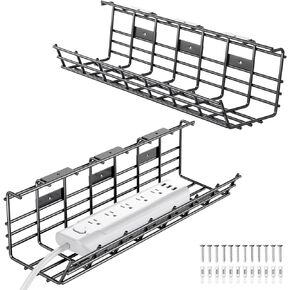 2 Pack Under Desk Cable Management Tray, 16.5'' Desk Cable Organizer Metal Wire Cord Management Under Desk Organizer for Office, Home, Black