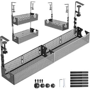 Multi-Model Under Desk Cable Management 2 Pack Metal Under Desk Wire Management Tray Clamp Mount Under Table Cord Management No Damage The Desk