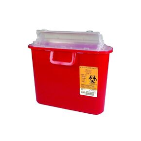 Medegen 5.4qt Sharps Container, Red Base 10.5in X 3.5in X 10.5in, Horizontal Entry, Each