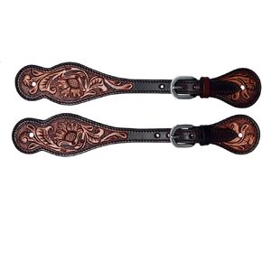 Floral Tooled |Leather Spur Straps |Two Tone for Horse Riders | Western Men, Women, Adjustable Single Ply Spur Straps | Equestrian Accessories