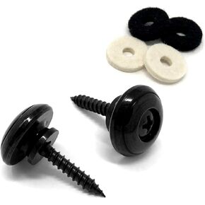Guitar Strap Buttons Black Oversized Large 17mm Universal Fit for Acoustic and Electric Guitar and Bass (2) with Screws and Felt Washers SB120-BLK