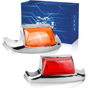 NTHREEAUTO 2PCS Front Rear Fender Light LED Fender Tip Tail Light Compatible with Harley Road King Electra Glide Ultra Classic Heritage Softail Touring FLHR FLSTC FLHTC FLHTCU (Amber+Red Lens)