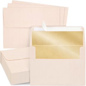 Best Paper Greetings 50 Pack Blush Pink 5x7 Envelopes for Invitations, Wedding, A7 Size with Bronze Lining and Self Adhesive Peel and Stick