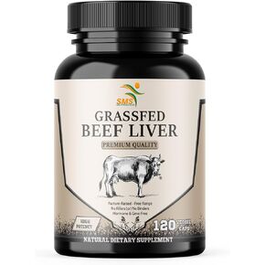 SMSHEALTHPRODUCTS.com Grass Fed Desiccated Beef Liver Capsules (120 Pills, 750mg Each) - Natural Iron, Vitamin A, B12 for Energy - Humanely Pasture Raised Undefatted Without Hormones or Chemicals