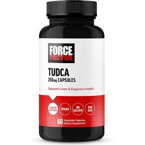 FORCE FACTOR TUDCA Liver Supplement for Liver Support & Digestive Health, Liver Health Formula, Tauroursodeoxycholic Acid, Clinical Dose, Vegan Friendly, No Gelatin, Non-GMO, 60 Vegetable Capsules