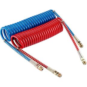 Dazakoot Air Brake Coiled Short Tail, Blue Service and Red Emergency Air Brake Cord, Assembly Brake Coil with 2 X 12 Lead, Truck Trailer Brake Coil Set