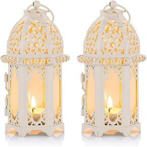 NUPTIO 6 Pcs Hanging Candle Holder Lantern Centerpiece Table/Hanging Glass Hexagon Moroccan Candle Lantern Holders, Black