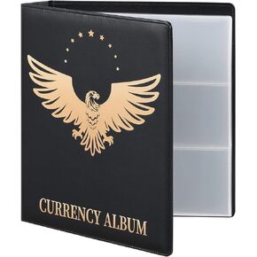 MUDOR 90 Pockets Dollar Bill Holders for Collectors, Premium PU Banknote World Currency Collection Album, Classic Paper Money Collecting Storage Book Album Binder Supplies (Black)