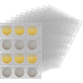 Coin Collection Supplies Pages for Collectors, 12 Sheets Coins Holder Album Book Sleeves, Collecting Binder Protectors for Silver Dollar Bill Quarters Penny Stamp Currency (42 Pockets)