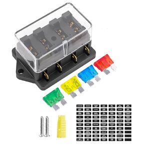 RED WOLF 4 Way Blade Fuse Block Box Holder w/Standard Circuit 10V-32V DC for Automotive Truck Boat Marine RV Van Vehicle Power Distribution Panel Damp-Proof Cover