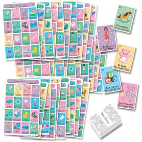 لعبة Baby Shower Bingo - ثنائية اللغة الإنجليزية والإسبانية، لما يصل إلى 30 لاعبًا