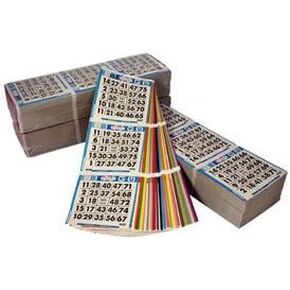 3 on 5 up Bingo Color Collated Paper Game Cards- 100 Books- 500 Sheets- Rotation: Blue, Orange, Green, Yellow, Pink