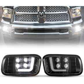 BUNKER INDUST Dodge Ram LED Fog Light with Daytime Running Light Set,Pair Spot Flood Driving Fog Lamps L-type DRL Replacement for Ram 2009-2012 1500,2010-2014 2500, 2010-2012 3500