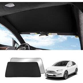 LUCKEASY Front Shading Net for Tesla Model X 2019-2023 Glass Roof Sunshade Car Skylight Blind Shading Net Pair with Blackout Cloth Suit Installation Requires Patience (MX-GA33LAIS)