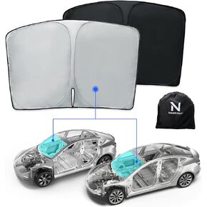 Nestour Tesla Model Y Sunshade 2 in 1, Ice Crystal and Nano Coated Foldable Sunroof Window Shade Accessories Fit for Tesla Model Y2016-2023, with UV/Heat Insulation Film Black