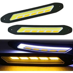 YSY 2 قطعة LED أضواء النهار الجري COB أضواء الضباب الأبيض الأصفر/العنبر مرنة سيارة DRL بدوره إشارة ضوء القيادة مصباح 12 فولت (نمط 1) in Kuwait