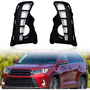 KEEGTBOX Switchback White/Orange LED DRL Front Fog Lamp Daytime Running Light Sequential Flash Turn Signal Feature Compatible with Toyota Highlander SUV 2017 2018 2019 Replacement Bumper Accessories