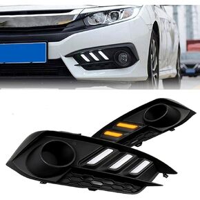 BIHEE Daytime Running Light Assembly for Honda Civic 2016 2017 2018, 2 Color DRL Driving Fog Lamp Waterproof Bright Amber Turn Signal Light Assembly Kit,1 Pair