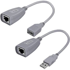 Torileaf USB to RJ45 Extension Adapter Up to 164ft/50m, USB to Cat5 Adapter Supports USB1.1 Protocol, USB Over Cat6 Compatible with USB2.0 Mouse, Keyboard, U Disk, Printer