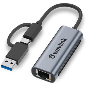 Wavlink USB C to Ethernet Adapter 2.5 Gbps, 2-in-1 USB to 2.5G Ethernet Adapter, USB-C to RJ45 Network Converter (Thunderbolt 4/3 Compatible), Aluminum Case for Windows, Mac OS, iPad OS and More.