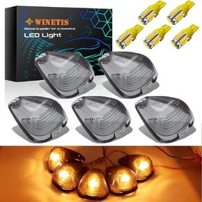 5X Amber Top Roof Cab Marker Lights Lens w/Amber LED Bulbs Aftermarket Replacement Compatible with 1999-2016 Ford F150 F250 F350 F450 F550 F650 F750 E150 E250 E350 E450 Super Duty Pickup