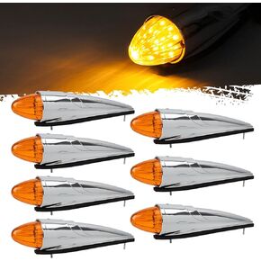 Partsam 7PCS 17 LED Torpedo Cab Lights Chrome Amber LED Top Cab Marker Roof Running Lights Assembly Compatible with Kenworth/Peterbilt/Freightliner/Mack//International Paccar Heavy Duty Trucks