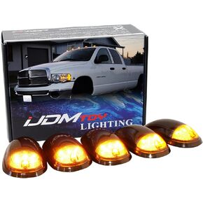 iJDMTOY 5pc Smoked Lens Amber LED Cab Roof Marker Light Kit Compatible With Dodge RAM 1500 2500 3500 Ford F-Series Chevy/GMC Trucks etc