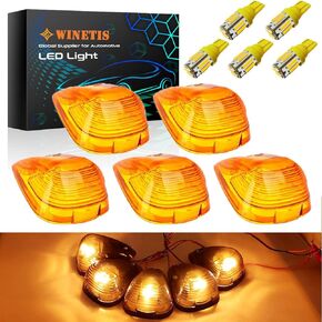 5X Amber Top Roof Cab Marker Lights Lens w/Amber LED Bulbs Aftermarket Replacement Compatible with 1999-2016 Ford F150 F250 F350 F450 F550 F650 F750 E150 E250 E350 E450 Super Duty Pickup