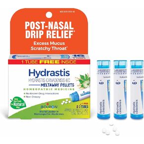 Boiron Hydrastis Canadensis 6C Homeopathic Medicine for Post-Nasal Drip Relief, Excess Mucus, Scratchy Throat - 3 Count (240 Pellets)
