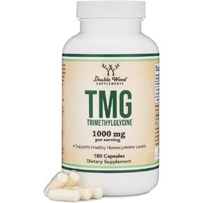 Double Wood Supplements TMG Trimethylglycine Supplement 1,000mg Per Serving, 180 Capsules (TMG Supplements for Homocysteine Control) Genuine TMG with Fishy Smell, Manufactured in The USA, Non-GMO