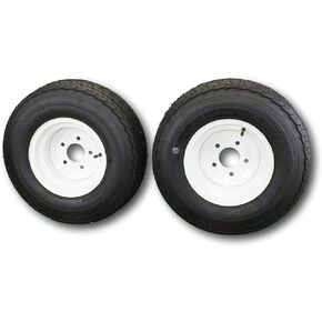 (Set of 2) 205/65-10 20.5x8.0-10 10 ply Load Range E Super Durable Antego Trailer Tire Wheel Assy - 5 Lug White Rim