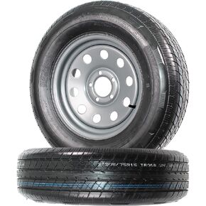 2-Pk Radial Trailer Tire On Rim ST205/75R15 205/75-15 5 Lug Silver Modular Wheel - 6 Year Warranty w/Free Roadside