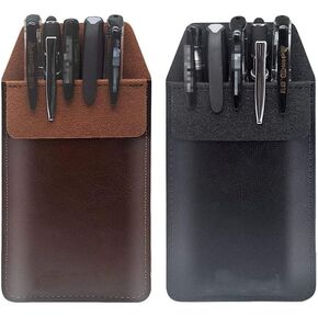 2PCS Leather Pocket Protector Pen Pouch Holder Organizer for Shirts Lab Coats Pants Pen Sleeve Pen Pocket Holds Pens Pointers Pencils and Notes Card for School Office Hospital Supplies(black,brown)