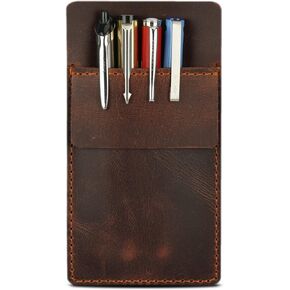 CestAntiQ Pocket Protector for Men, Full Grain Heavy Duty Leather Pen Protect Holder for Shirts, Lab Coats, Holds Pens, Pointers, Cards, Pocket Protectors for Pens and Pencils Brown