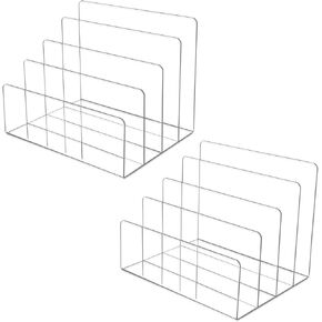 2PCS Clear Acrylic File Holder, 4 Section File Sorter,File Organizer for Desk Mail Organizer Countertop, Vertical File Stand,Notebook, Folder, Wallet, Envelope Organizer(2)