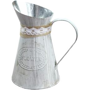 Healifty Table Decor Balcony Jug Handles Cans Farmhouse with Wedding Buckets Jug, Milk Handle Flower Home Iron Center for Pitcher White Flowers Metal Chic Decorative Pot Coffe Watering