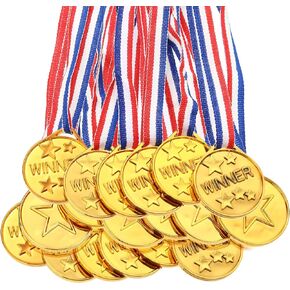 30 Pcs Gold Plastic Winner Award Medals, Winner Award Medals, Olympic Style Metal Winner Awards for Sports, Competition, Talent Show, Spelling Bee, Gymnastic Birthday Party Favor