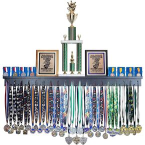 4ft- Medal Awards Rack Premier Medal Hanger Display Rack and Trophy Shelf for Gymnastics, Soccer, Basketball, Football, and More. The Largest Medal and Award Display- 48"