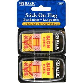 BAZIC Neon Page Markers Dispensers 1x1.7 Sign Here Neon Colored PET Arrow Flag Index Tabs, Page Bookmarks File Tab (50 Flags/Pack), 2-Packs