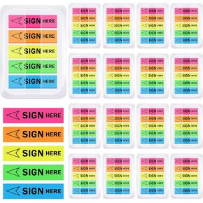 Teling 2000 Pcs/ 20 Packs Sign Here Sign Date Tabs Stickers Colored with Dispenser Arrow Flag Tabs with Dispenser Easy to Post for Notary Books Paper(Stylish Style)