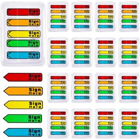Teling 2000 Pcs/ 20 Packs Sign Here Sign Date Tabs Stickers Colored with Dispenser Arrow Flag Tabs with Dispenser Easy to Post for Notary Books Paper(Stylish Style) in Kuwait
