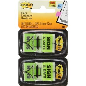 Post-it 680SD2 Sign and Date Message Flag, 1"x1-3/4", 100/PK, Green