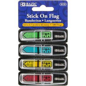 BAZIC Neon Page Markers Dispensers 0.5x1.7 Sign Here Neon Colored PET Arrow Flag Index Tabs, Page Bookmarks File Tab (100 Flags/Pack), 1-Pack