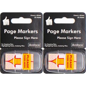 Please Sign Here Message Flags, 300 Pages Total, 0.98 x 1.77 Inch Wide, Easy to Post, 50 Flags/Dispenser, Medium Yellow, 6 Dispensers/Pack