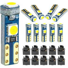 White T5 37 74 LED Bulb with Twist Lock Socket PC74 PC37 Dashboard Instrument Panel Gauge Cluster Light Pack of 10