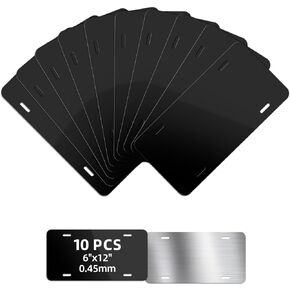 XCLPF 10 Pcs Black Sublimation License Plate Blanks for Custom Design Work,Heat Thermal Transfer Sheet DIY Picture Sublimation Blank,Metal Aluminum Automotive License Plate Plates Tag(0.45mm)