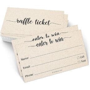 321Done Raffle Tickets (Set of 50) 3.5x2 Entry Form Cards - Name Address Phone Email - Enter to Win for Contests, Drawings, Raffles, Lotteries Prize Game, Kraft Tan