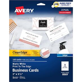 Avery Clean Edge Printable Business Cards with Sure Feed Technology, 2" x 3.5", White, 160 Blank Cards for Inkjet Printers (8869)