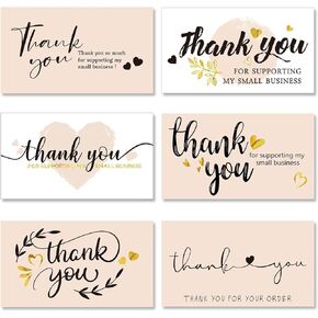 120 Pieces Thank You for Supporting My Small Business Cards Mini Thank You Cards Pink Thank You with Gold Foil Hearts for Online Retailers Small Business Owners 2 x 3.5 Inch